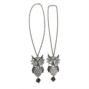 Vintage Pair of Articulated Owl Enamel Necklaces